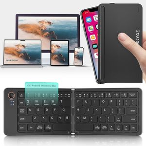 Ultrafino portátil 3 dispositivos de dos pliegues inalámbrico de viaje Qwerty teclado plegable Bluetooth teclado para teléfono Android