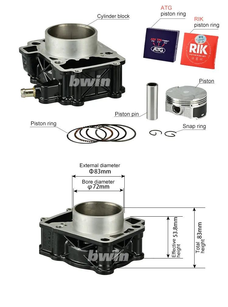 Bajaj Pulsar 200NS 72mm 78mm 200cc Preço de fábrica Kits de anéis de pistão do bloco de cilindros da motocicleta com junta para Bajaj