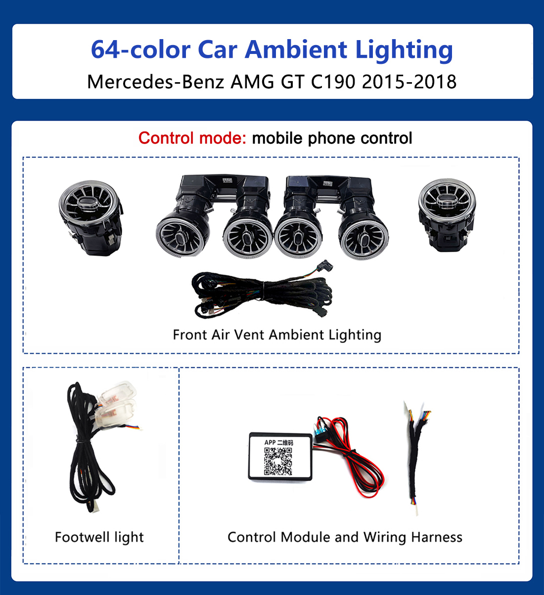 8 luci - Kit luce ambientale a 64 colori