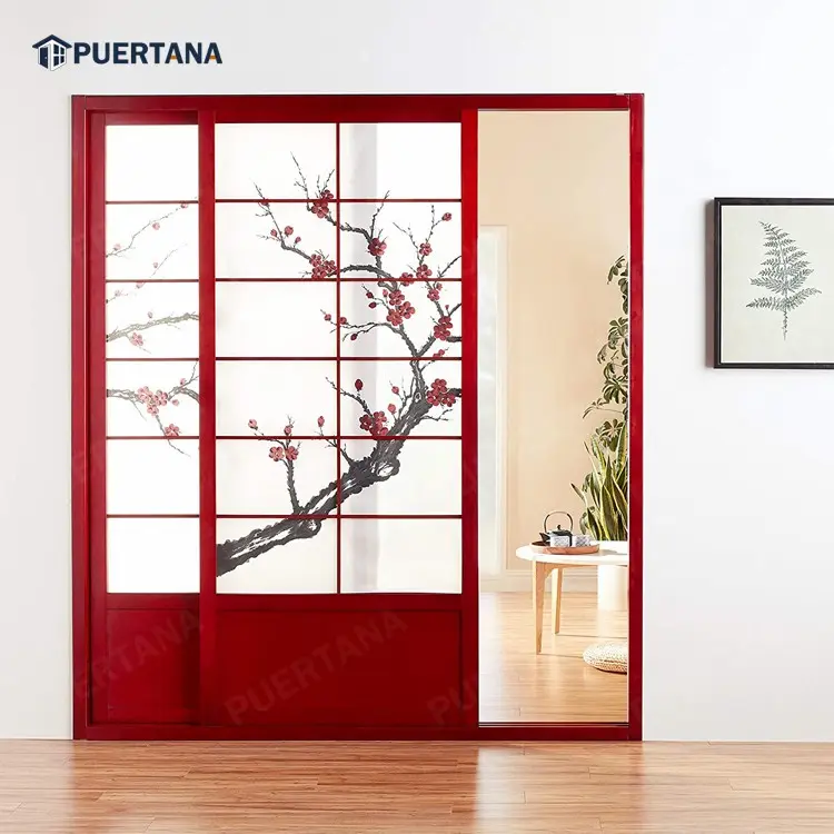 Porte coulissante en bois massif de Style japonais, intérieur en bois massif, 1 pièce