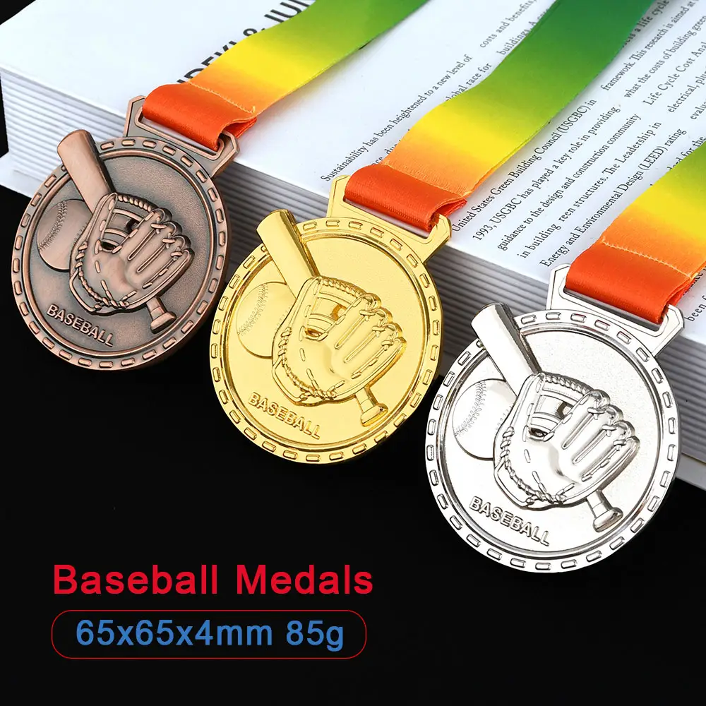 Qiuyan Cultura Atacado LOW MOQ Medalha De Beisebol 3D Prêmio Medalhões Esportes Competição Em Branco Medalhas Baseball Badge Com Fita