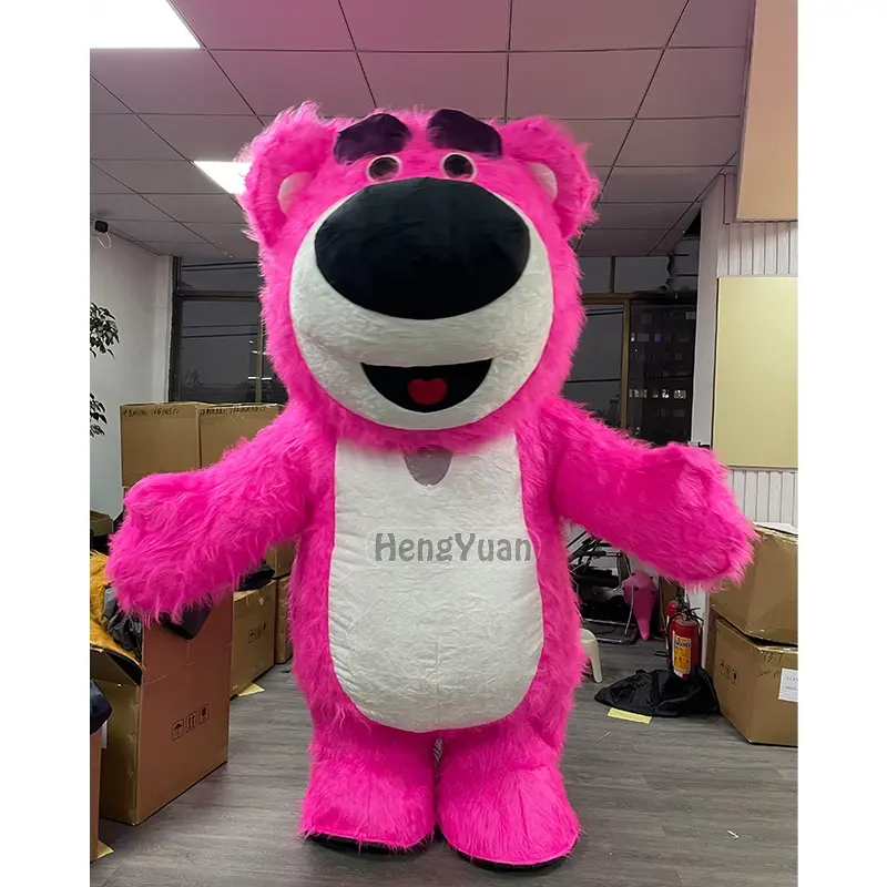 Venta directa de fábrica encantador gigante inflable fresa oso felpa caminar mascota inflable piel fiesta Cosplay mascota para adulto