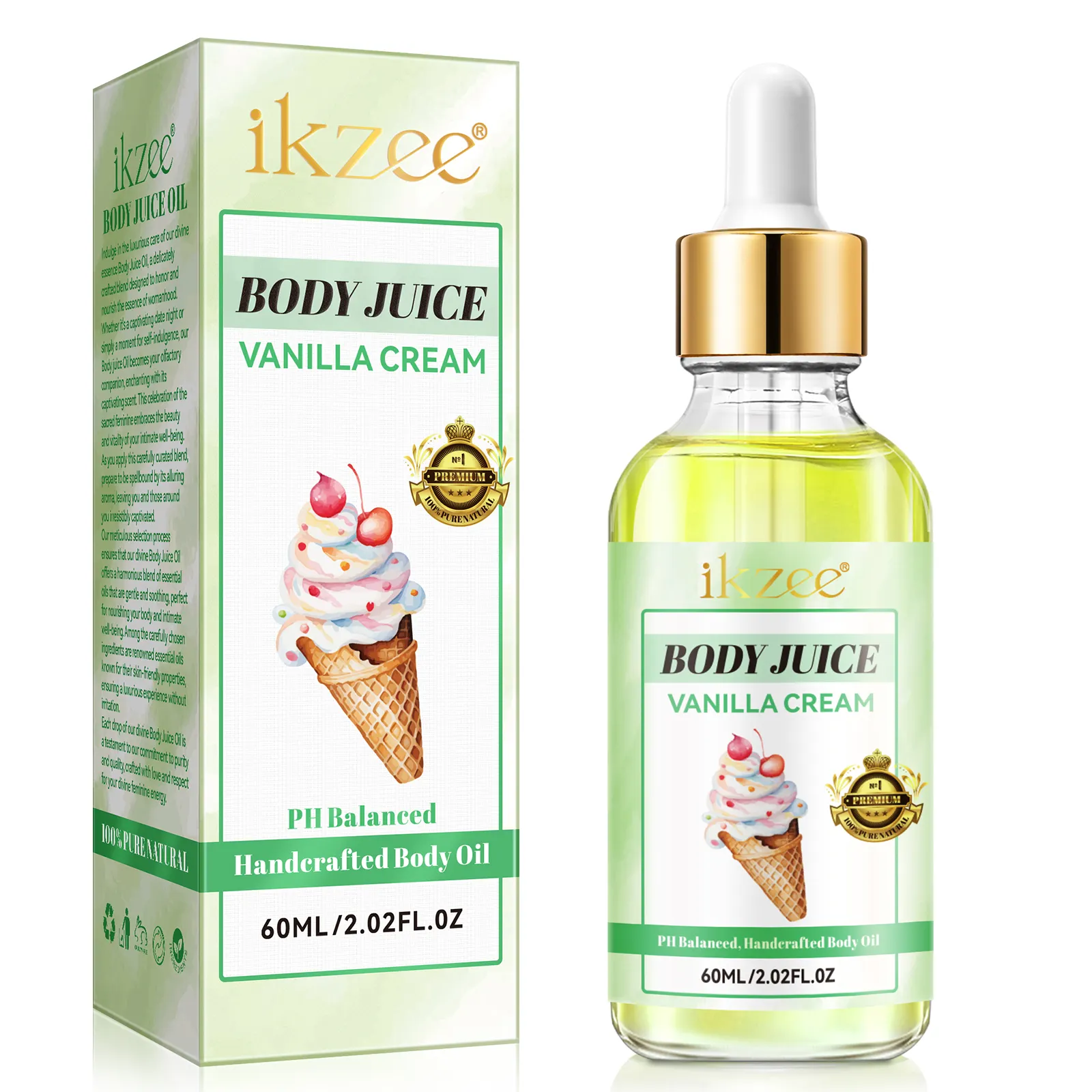 IKZEE private label handcrafted vanilla cream deeply nourish anti aging 60ml sex brightening fragrance whitening body juice oil