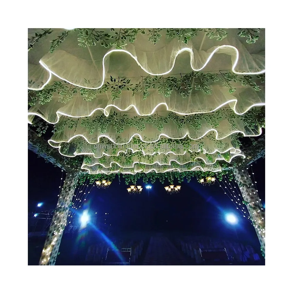 Decorative Hanging Wedding S Shape Curtain Ceiling Decoration Drapery With Led Strips Props