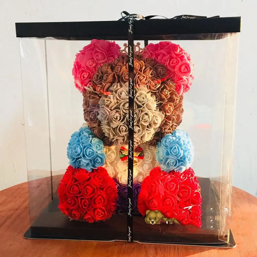 공장 가격 발렌타인 선물 장미 곰 40cm 보존 장미 테디 베어 상자