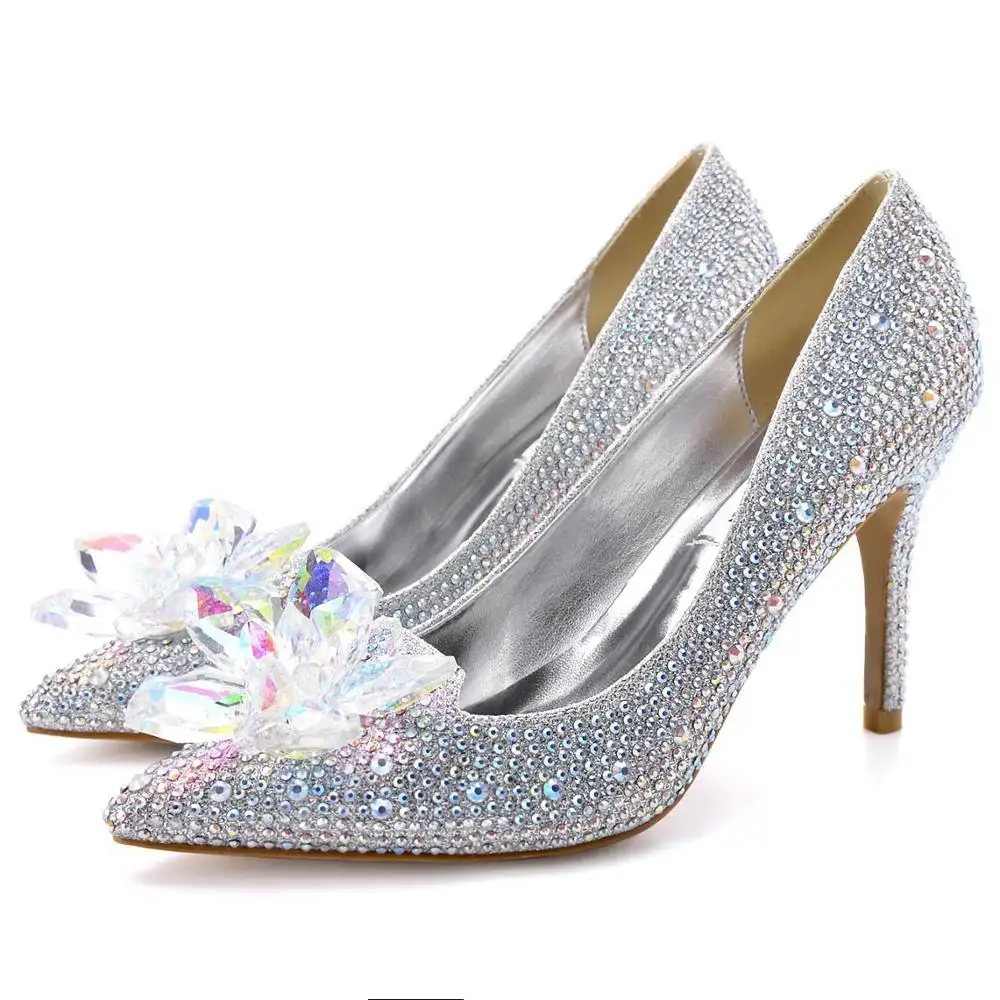 Seksi kadın yüksek topuklu ayak Glitter Sapatos Prateados De Pretos De Salto Alto sivri