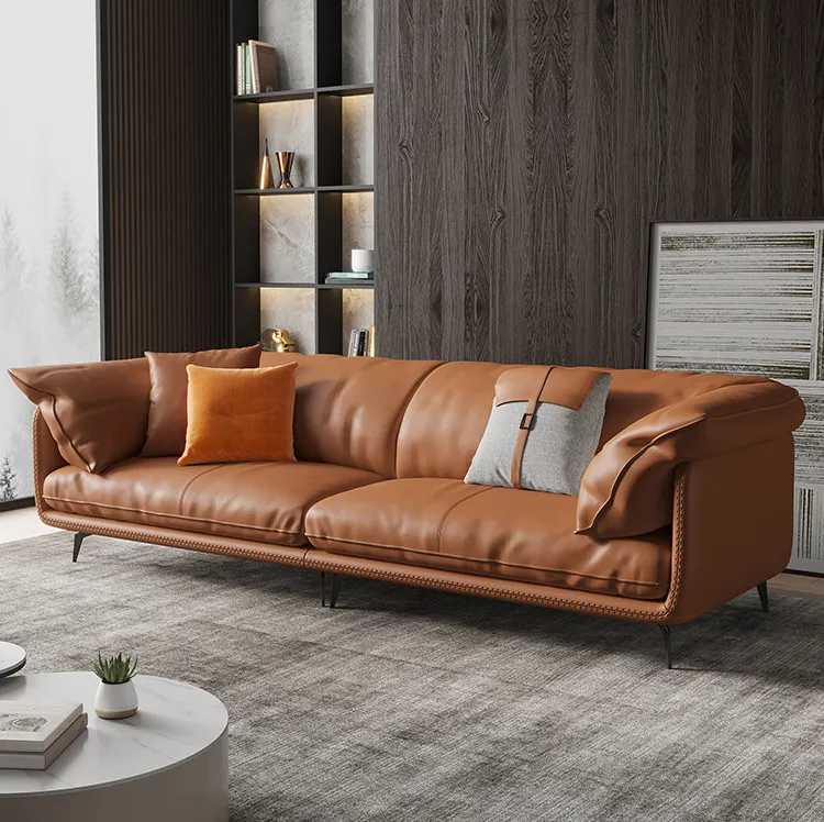 Sofá de couro moderno de luxo, sofá moderno de couro italiano de couro de vaca e couro para sala de estar