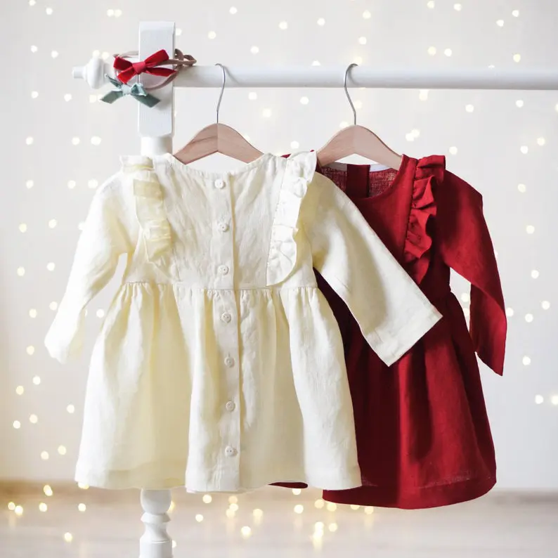 बच्चे क्रिसमस पोशाक सनी बच्चे फ्रॉक डिजाइनों में, त्योहार के लिए बुटीक लंबी आस्तीन पोशाक