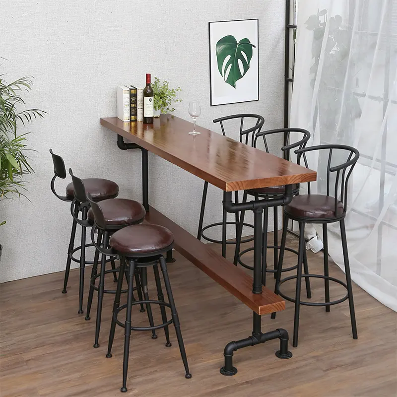 Amerikan katı ahşap uzun Bar masası Metal su borusu içme masası Metal ev Bar masa