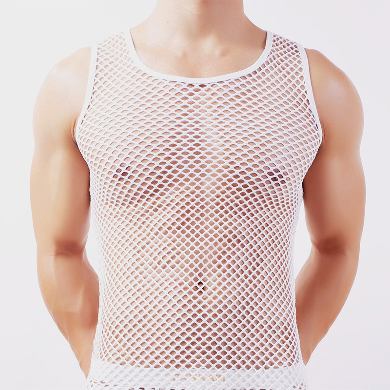 White mens fishnet tank top vest
