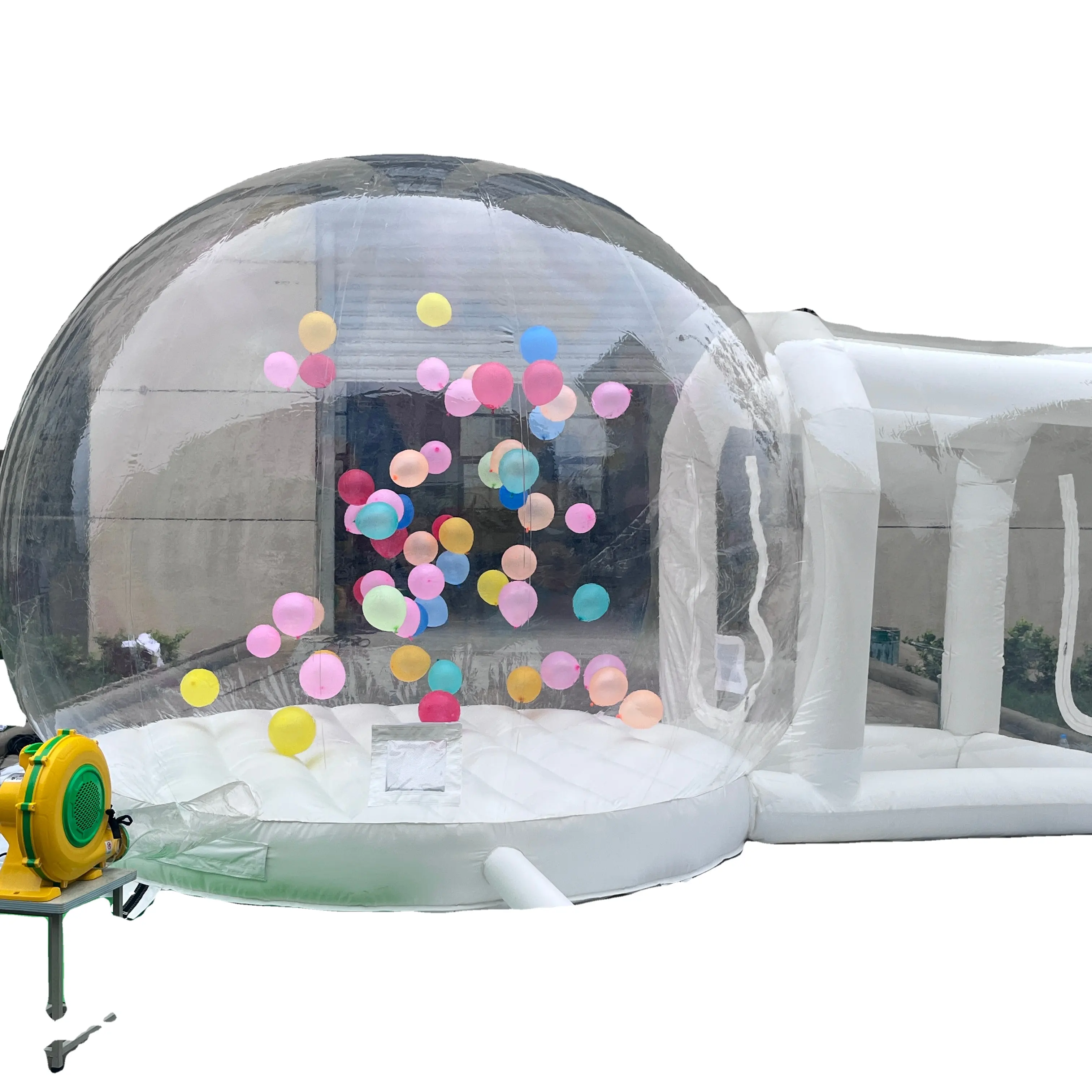 O modelo transparente da casa inflável branca da bolha com ventilador de ar 3x3M 4*4M personalizou balões do trampolim do tamanho