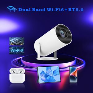 Ajuste de pantalla de proyector inteligente HY300, diseño redondo con tapa de 180 grados, construido en Android OS 11,0, proyector portátil de cine en casa - Product Image 4