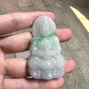 Bruma จี้หยกสำหรับผู้หญิง,เครื่องประดับ DIY จี้หยกเจ้าแม่กวนอิมสีขาวและสีเขียวขนาด50มม.
