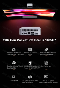 NUC Mini PC 11Th Gen Core I7 1185 g7 4 Core Dual HD 4K 2xType-C funzione completa Win10 Home Office Mini Computer Barebone Wifi6 12V - Product Image 6