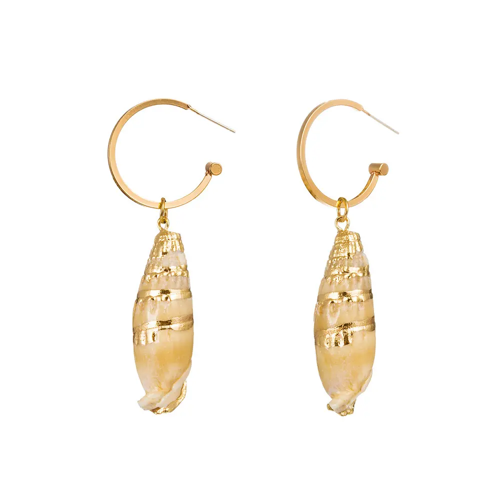 Pendientes de concha de trompeta Natural con relleno de oro para mujer, joyería de aros de oro