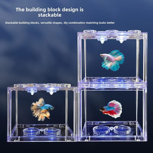 Mini trong suốt <span class=keywords><strong>Acrylic</strong></span> hồ cá với nhỏ vuông xây dựng khối thiết kế máy tính để bàn hiển thị đứng cho Chiến Đấu Cá - Product Image 5