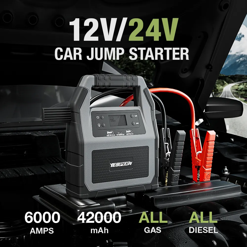 Yesper 99C multifunction high power 42000 mah 6000A diesel vehicle jump starter 12/24v for heavy duty tractor and truck
