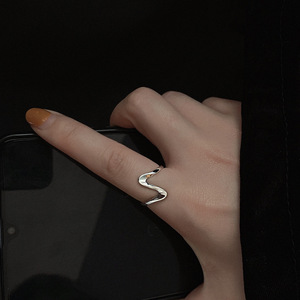 Korean Retro Personality Irregular Opening Ring Female Contracted Ring 925 Silver <strong>Arc</strong> Jump Net Red Index Finger Ring