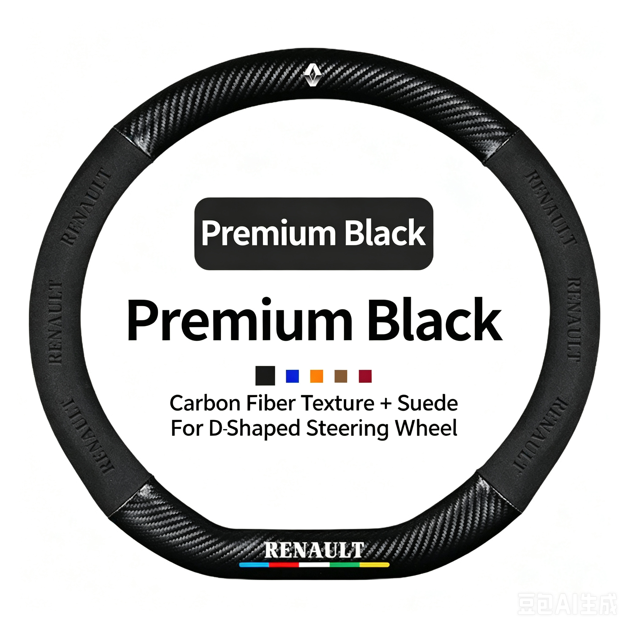 Premium Black D-shaped, Suede + Carbon Fiber Texture
