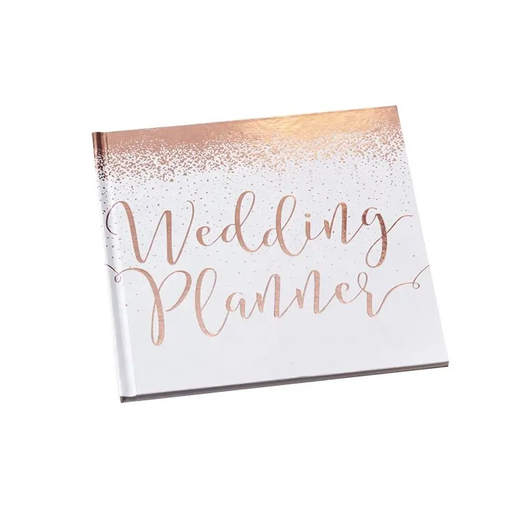 Il libro del pianificatore di nozze in oro rosa progetta il tuo diario di preparazione del matrimonio per la sposa e lo sposo