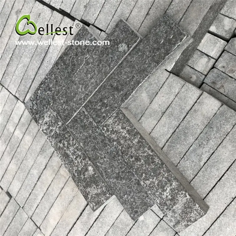 Çin alevli siyah G684 granit küçük çizgili parke, siyah granit veranda döşeme