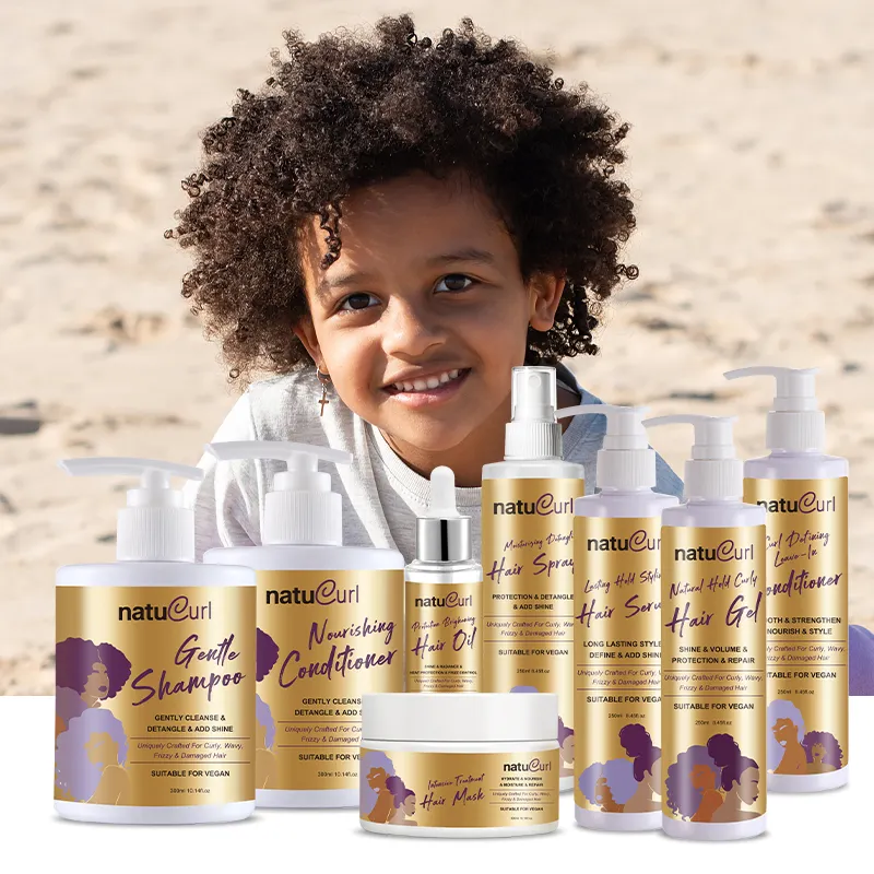 Etiqueta privada, tratamiento orgánico para el cabello, productos para el cuidado del cabello, spray para el cabello, juegos de champú y acondicionador rizado para niños