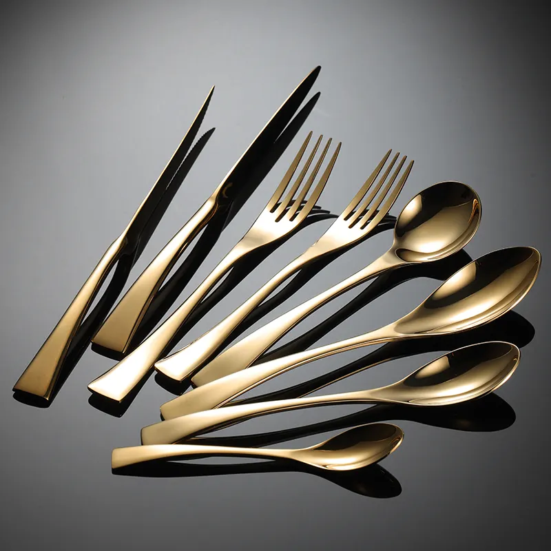 Paslanmaz çelik 18/10 sofra takımı seti gümüş toptan altın restoran çatal-bıçak