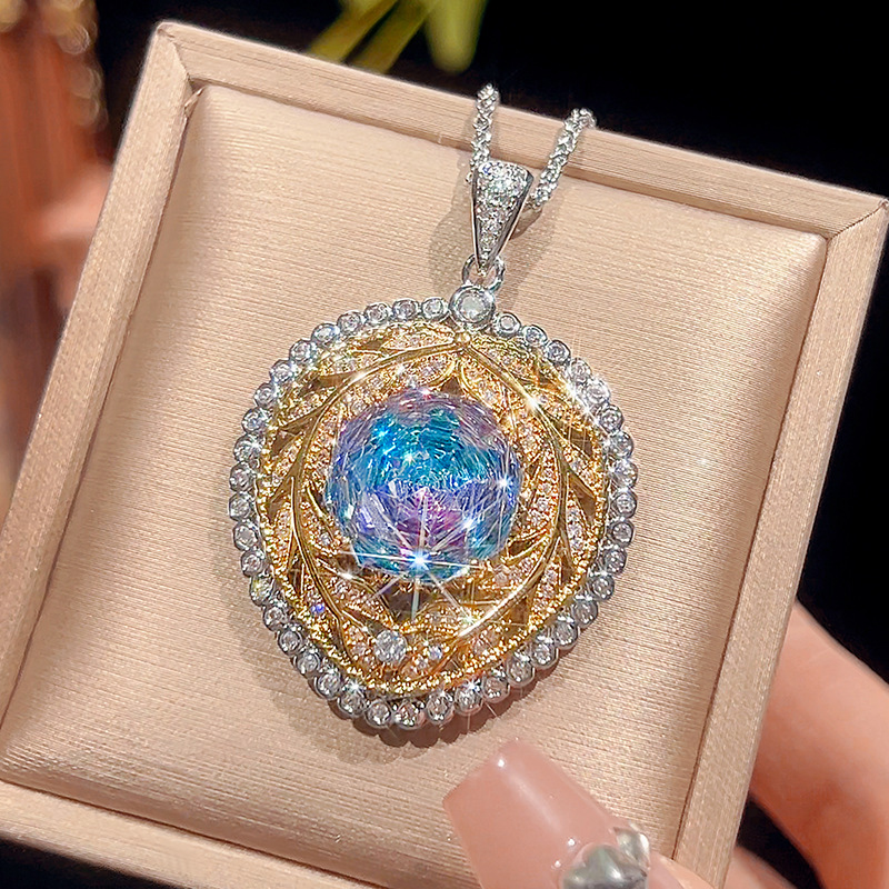 Pink blue pendant with Chopin chain