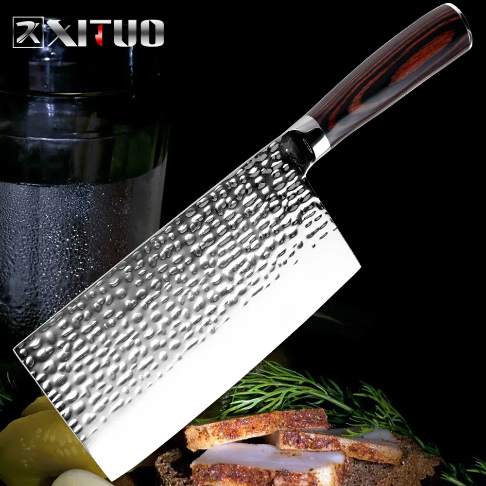 XITUO الفولاذ المقاوم للصدأ سكين الطاهي تزوير مضادة للالتصاق شارب الساطور الأسماك الخضار الصينية سكين المطبخ أدوات الطبخ المنزلية