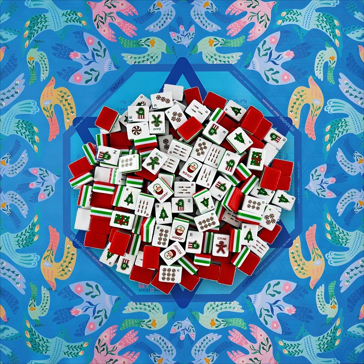 Christmas Red Mahjong Tile and Mat Set 2