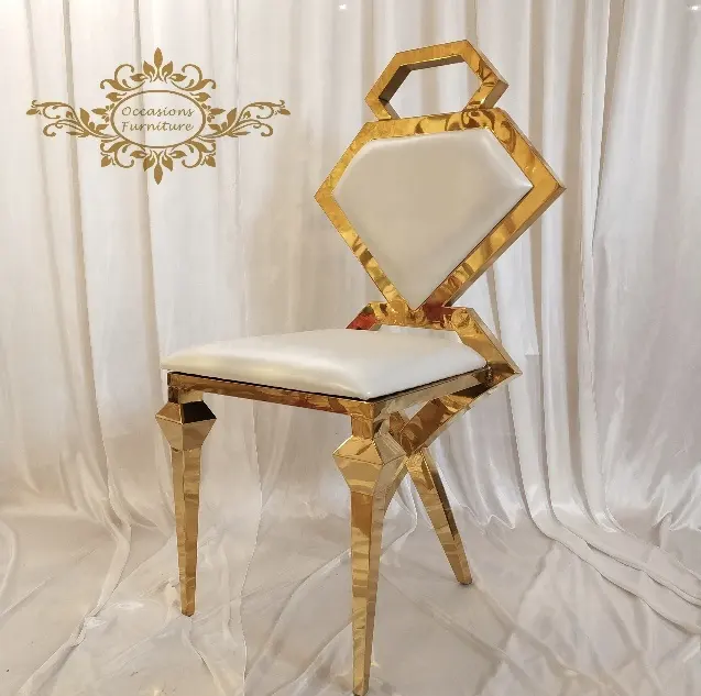 New Style Diamond Edelstahl Golden Frame White PU Hochzeits stühle