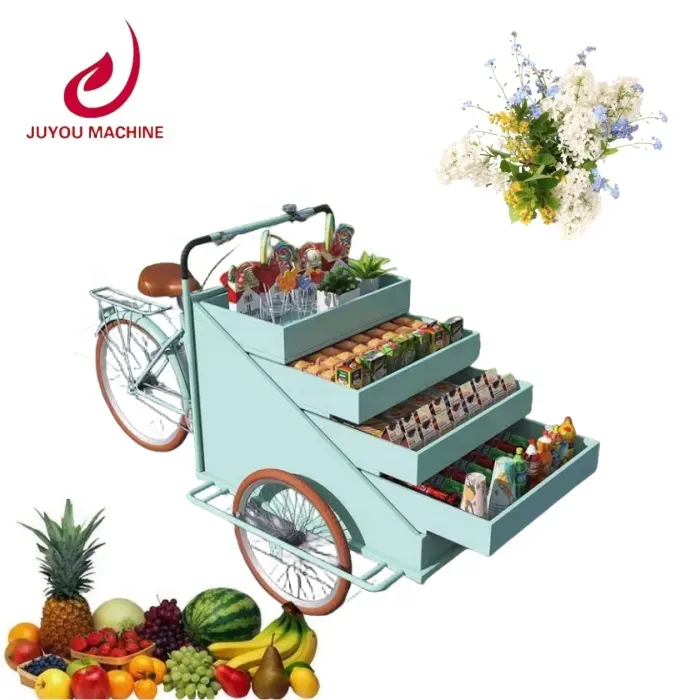 JUYOU nuevo Triciclo de comida rápida carrito expendedor de fruta de café carrito de bicicleta de café