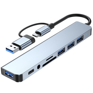 用于笔记本电脑分路器的铝制C型集线器5合1 USB C适配器支持音频充电台式机USB C集线器跨境盒 - Product Image 1