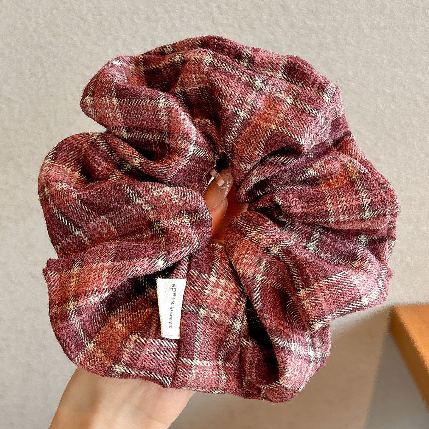 4 anneaux de cheveux à carreaux café rose rouge-14cm