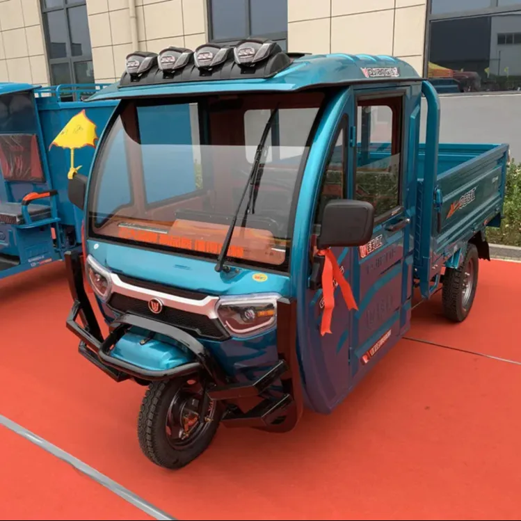 Электрический грузовой трехколесный велосипед на солнечной батарее 60V1000W, закрытая кабина водителя с грузовым ящиком, электрические грузовики для городского транспорта