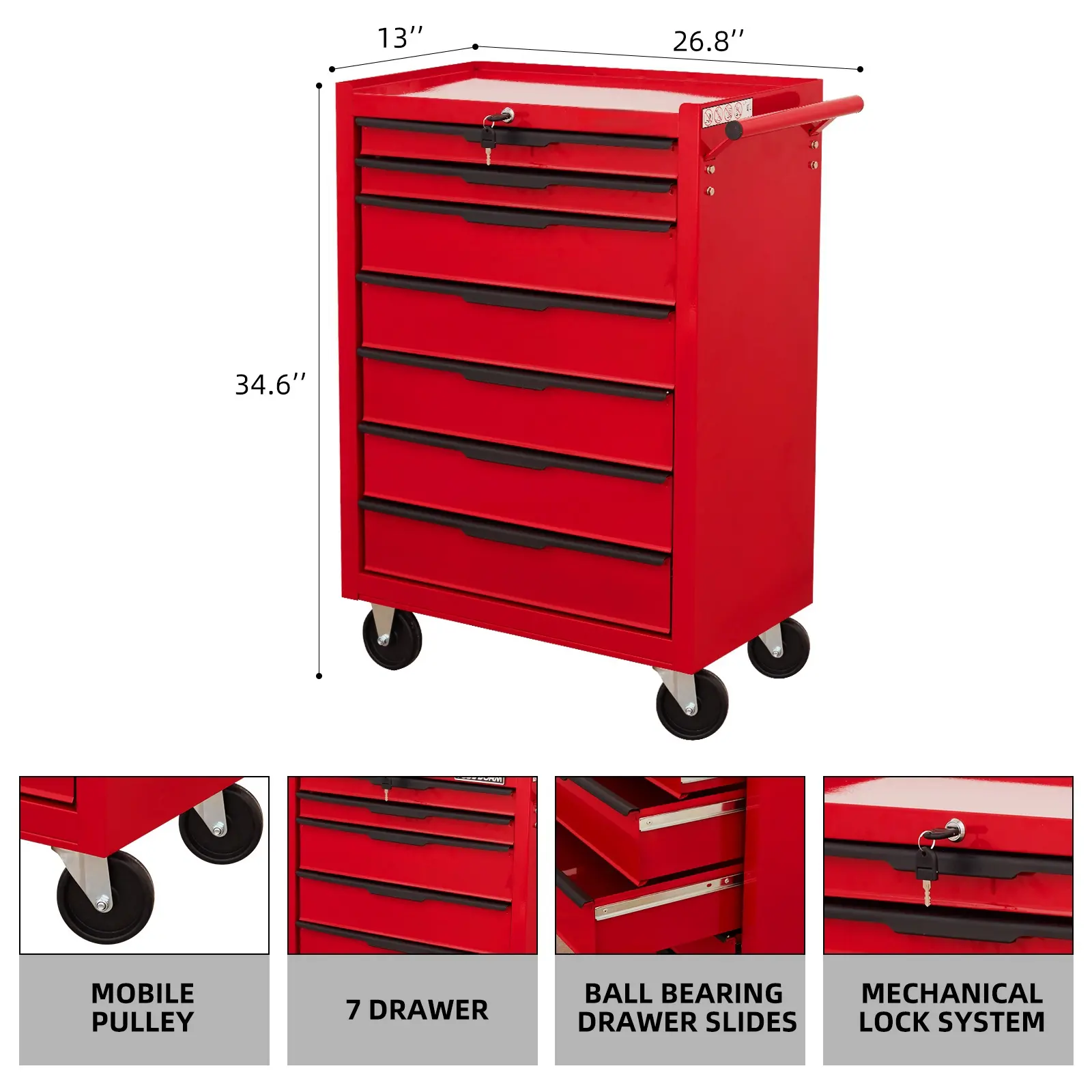 Hochleistungs-Anpassung mit 7 Schubladen hochwertiges anpassbares multifunktionales professionelles Garagenwerkzeug Trolley universaler Wagenrad