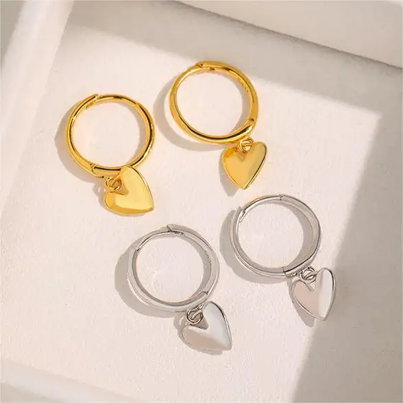 Commercio all'ingrosso classico argento 925 sterling gioielli di moda 18k placcato oro a forma di cuore a goccia orecchini a cerchio pendenti per le donne