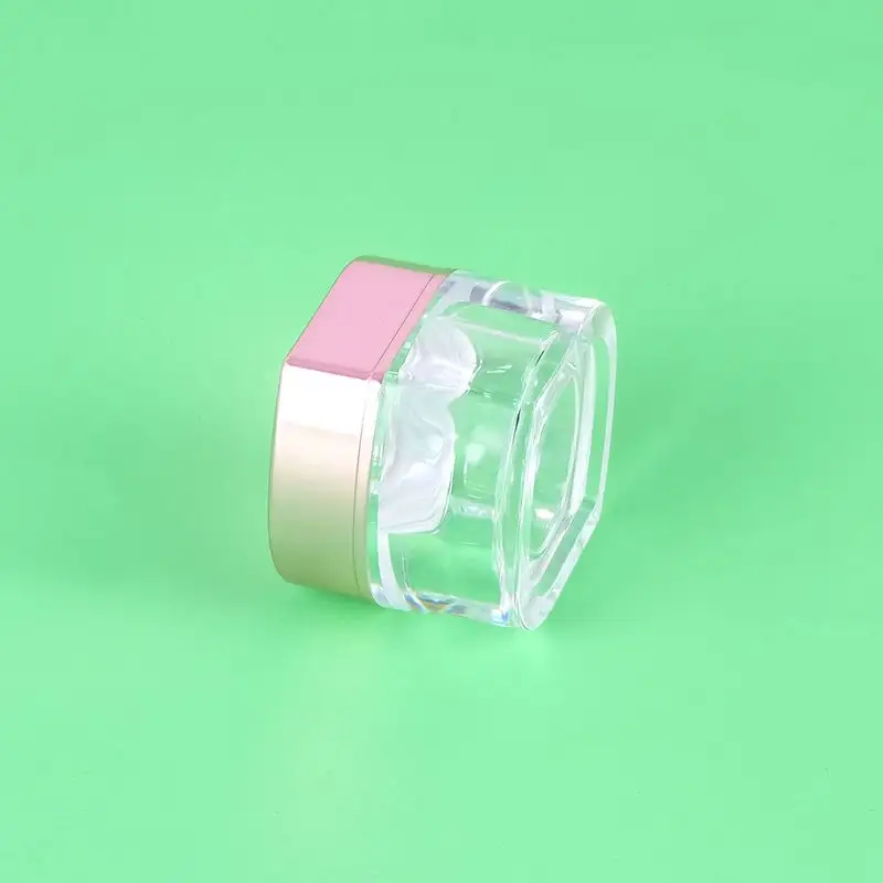 Frasco de creme acrílico vazio personalizado de 15g para embalagens de cosméticos, frasco de plástico transparente rosa