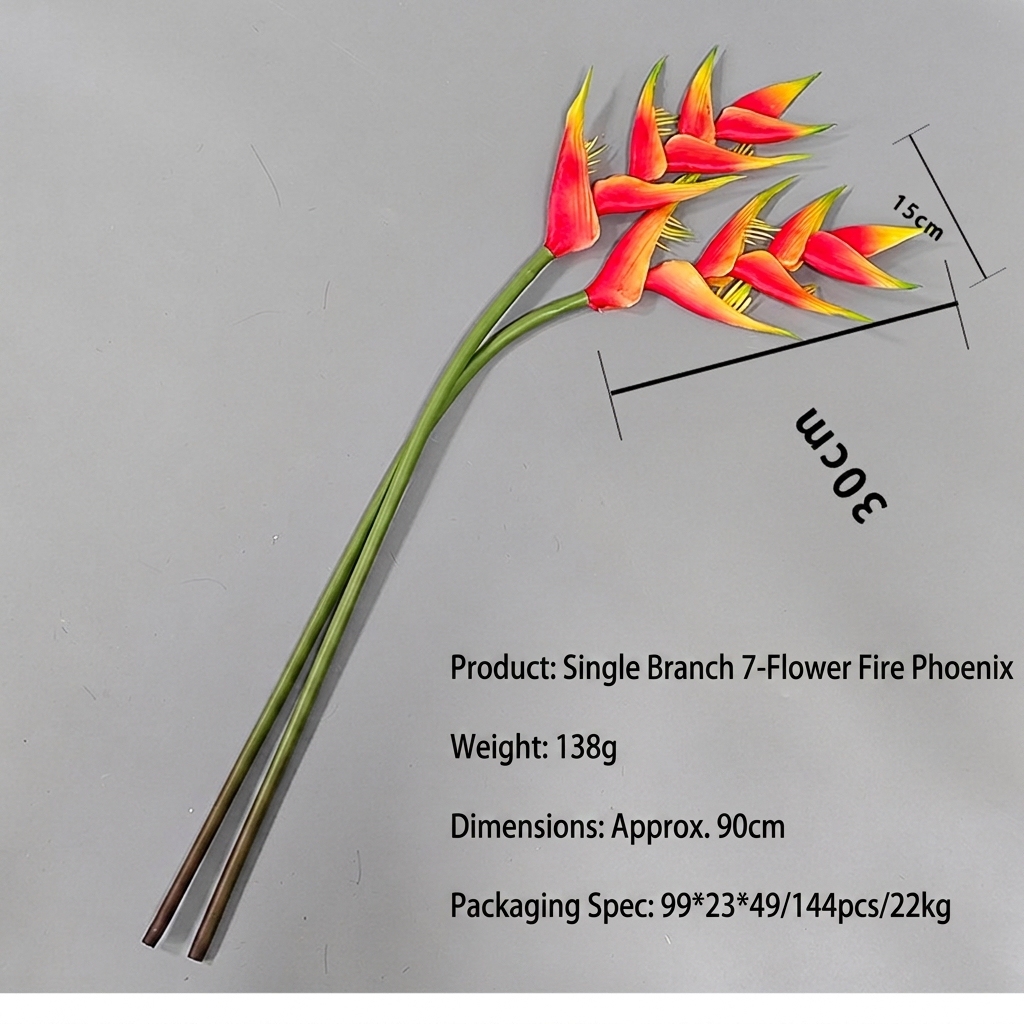 Phénix de feu vert simple à 7 fleurs, 90 cm