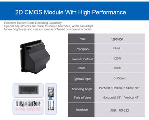 MF61 Omnidireccional 1D 2D Código QR PDF417 Passport MRZ Escáner de código de barras con USB RS232 CCD Fuente de luz Lector de quiosco de autoservicio