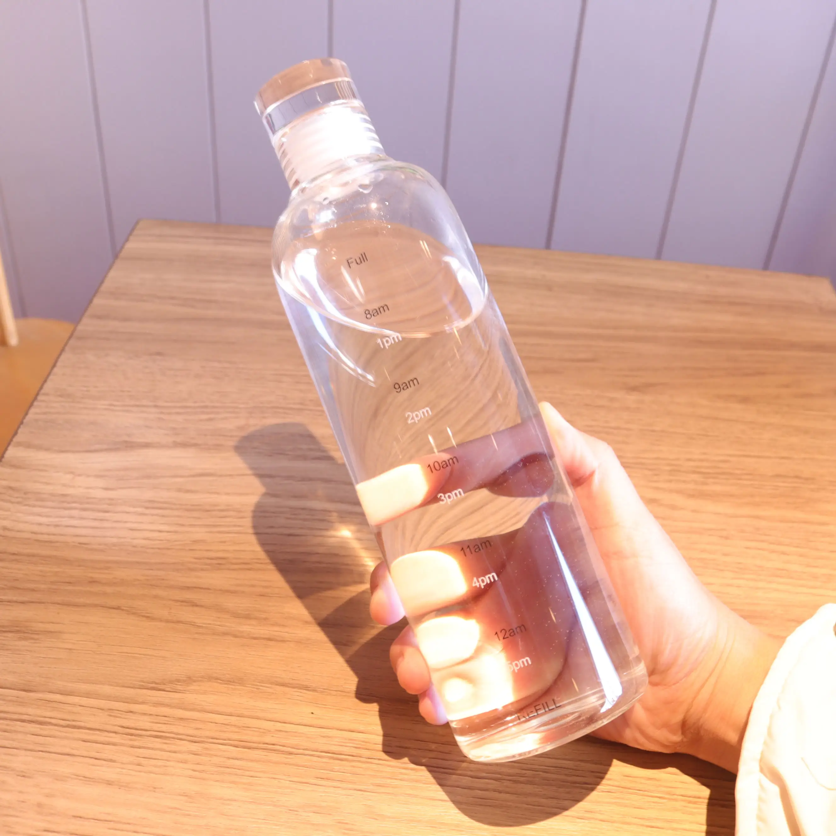 Penanda Waktu 500Ml Label Pribadi Timer Jus Gelas Minum Borosilikat Biru Transparan Botol Air Kaca dengan Waktu