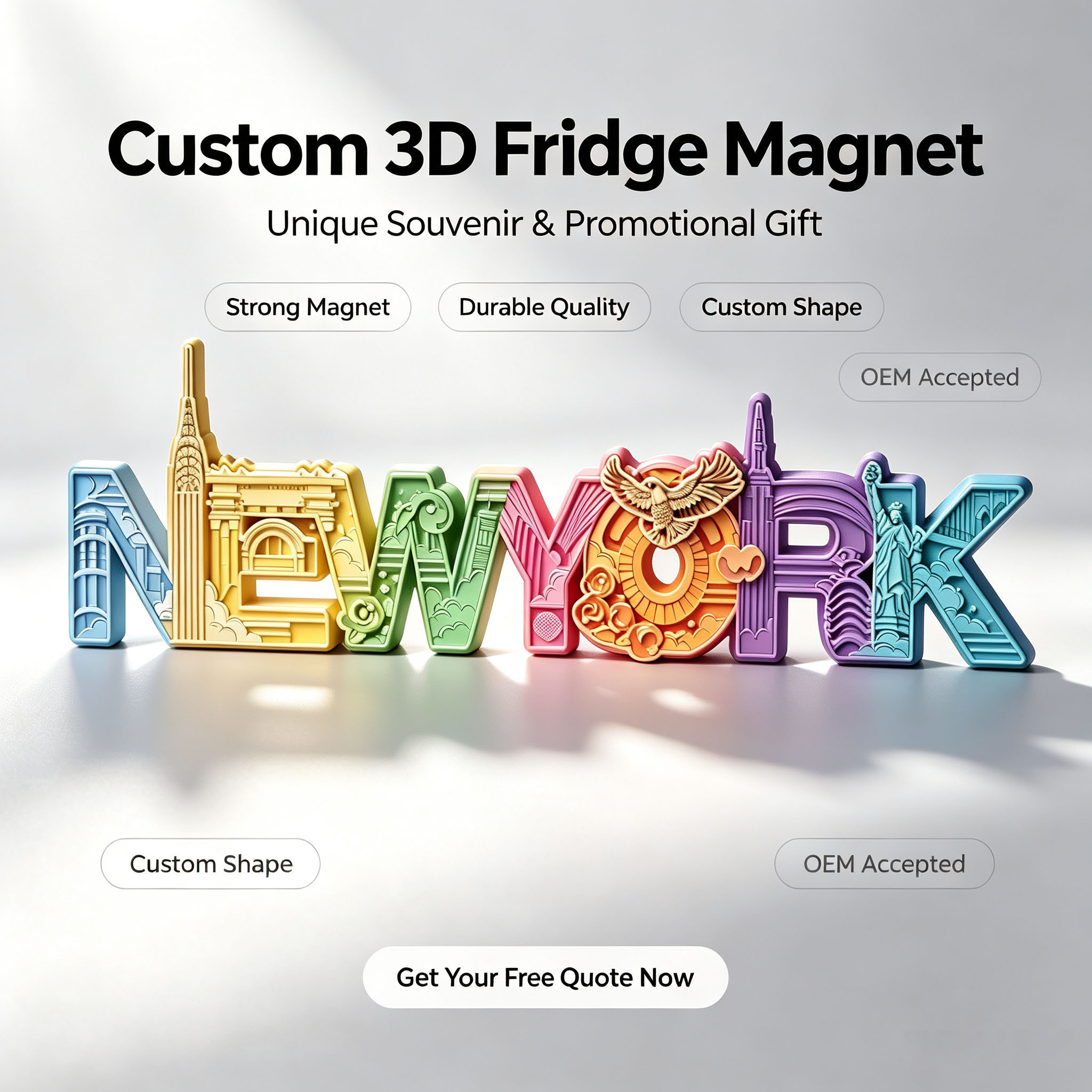 Custom 3D City Fridge Magnet Strong Magnet OEM Accepted