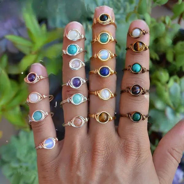 Boho แหวนคริสตัลเปลี่ยนสีได้สำหรับผู้หญิง,แหวนอัญมณีเปลี่ยนสีได้ควบคุมอุณหภูมิแบบวินเทจ