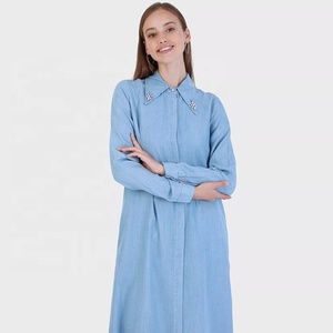 Vestido Longo Muculmano中東トランペットスリーブマレーシアDenimsAbayaイスラム女性服Loriyaロングドレスイスラム教徒