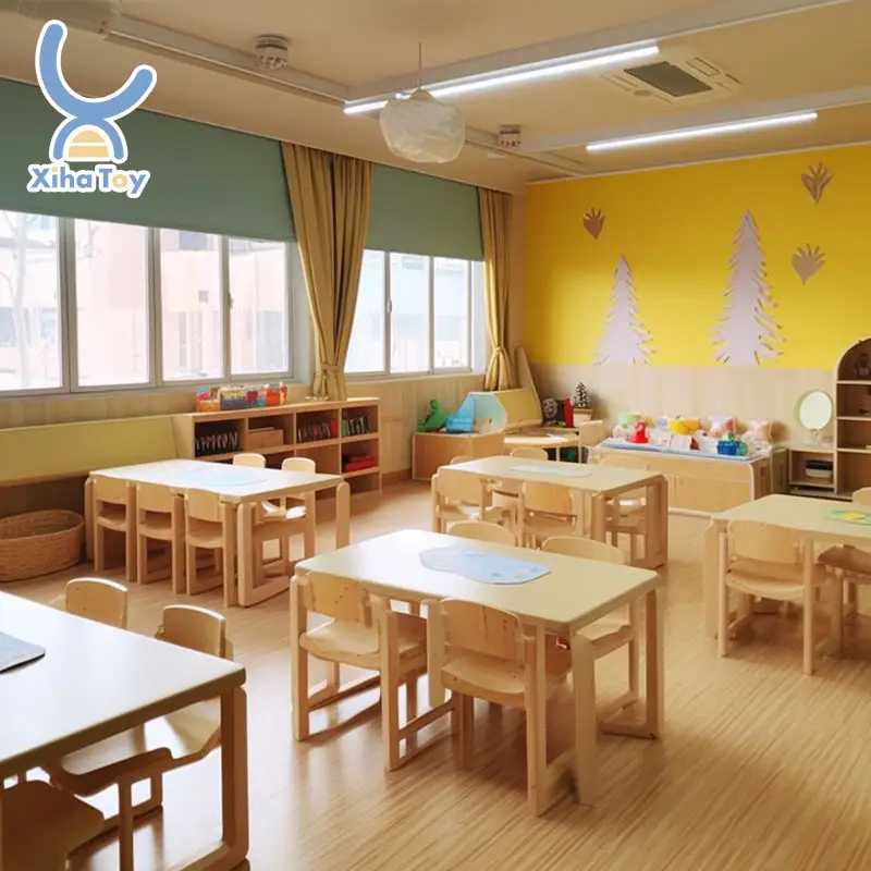 Conjunto de muebles de madera para niños XIHA utilizado por guardería preescolar Kindergarten Montessori conjunto de muebles para guardería a la venta