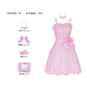 电视电影服装粉色格子公主裙妈妈和我万圣节角色扮演表演服装儿童和成人服装