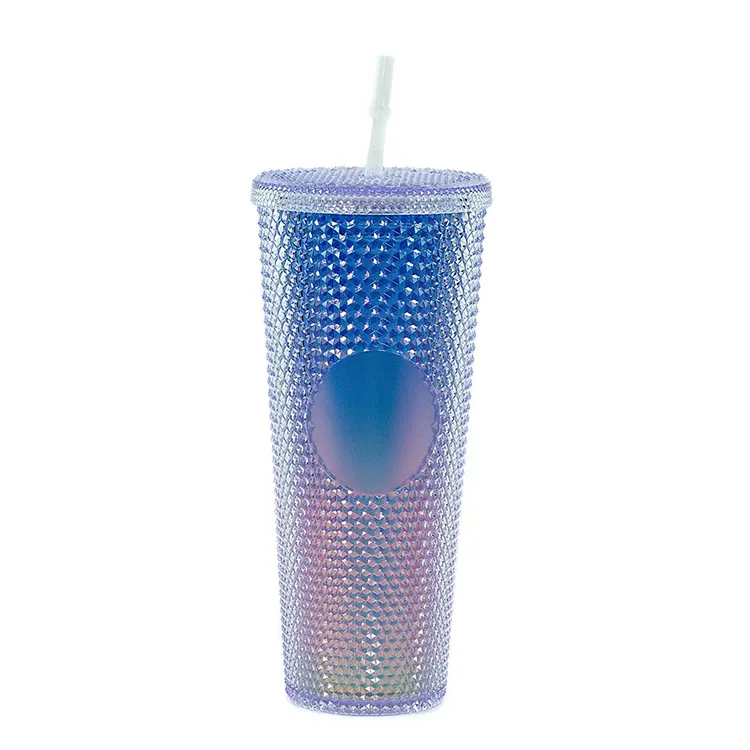 Navidad logotipo personalizado 24oz reutilizable diamante vasos para beber multicolor negro acrílico doble pared taza plástico tachonado Vasos