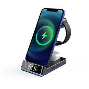 2024 Most Selling Product 15W Fast Charger With Clock Desk <strong>Lamp</strong> RGB Light 5 in 1 Foldable Magnetic Wireless Charger - Product Image 2