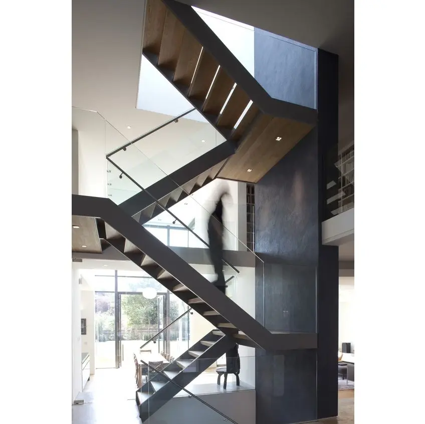 Interior residencial de viga de acero escaleras rectas de hierro modernas escaleras de el precio de la casa