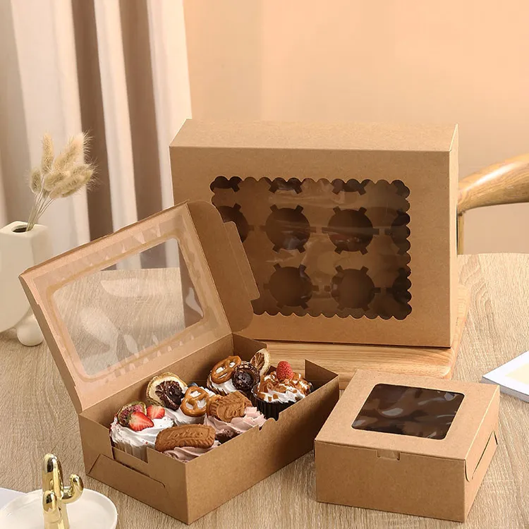 Alibaba, Китай, коробки для кексов с окном, коробка для кексов с 2/4/6/12 пончиками, kраф бэнто, упаковочная коробка для кексов